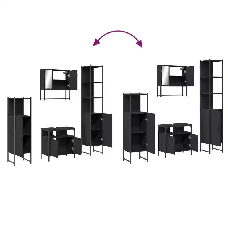 Set mobile bagno 4 pezzi, stile moderno, rovere nero / fumé