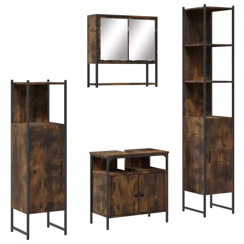 Set mobile bagno 4 pezzi, stile moderno, rovere nero / fumé
