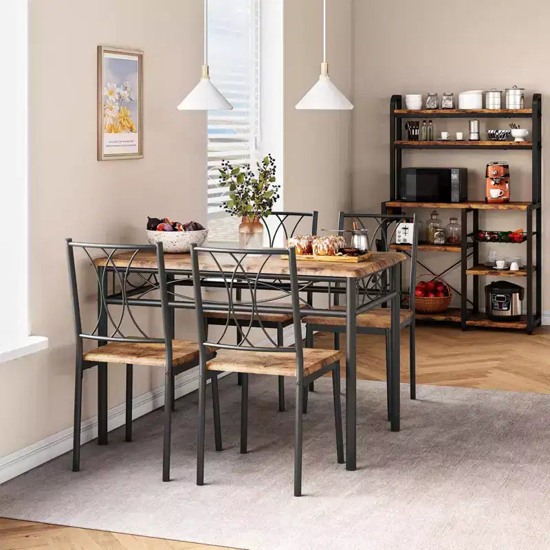 Set da pranzo grigio da 5 pezzi per 4 persone, tavolo rettangolare con 4 sedie imbottite