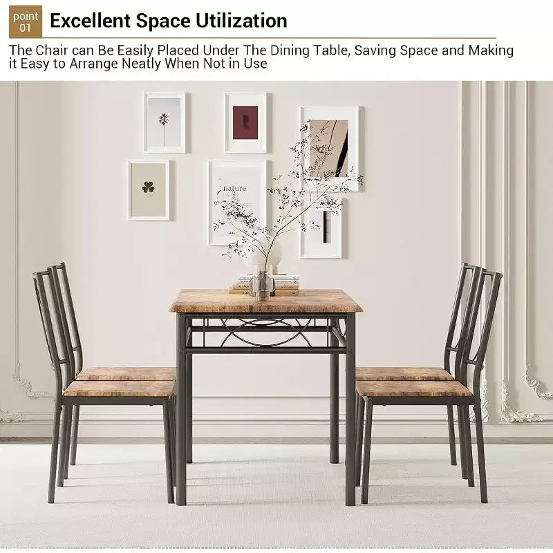 Set da pranzo grigio da 5 pezzi per 4 persone, tavolo rettangolare con 4 sedie imbottite