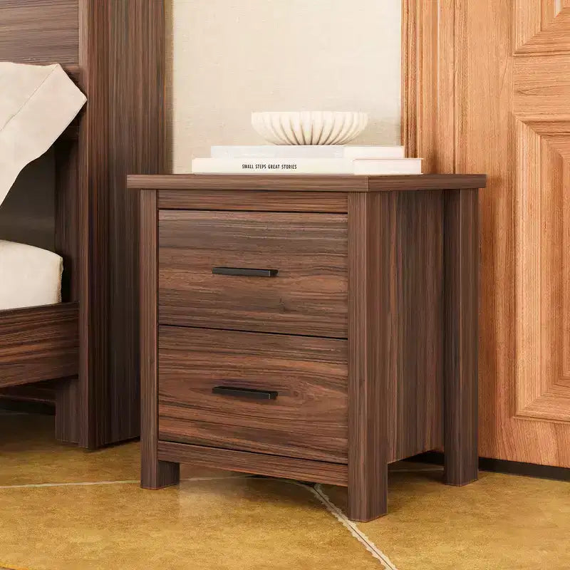 Grigio Antico / Noce, Set Camera da Letto Queen 4 Pezzi con Testiera Contenitore, per 1–2 Persone