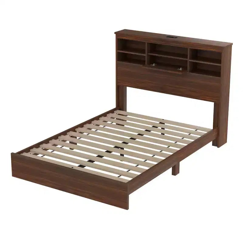 Grigio Antico / Noce, Set Camera da Letto Queen 4 Pezzi con Testiera Contenitore, per 1–2 Persone