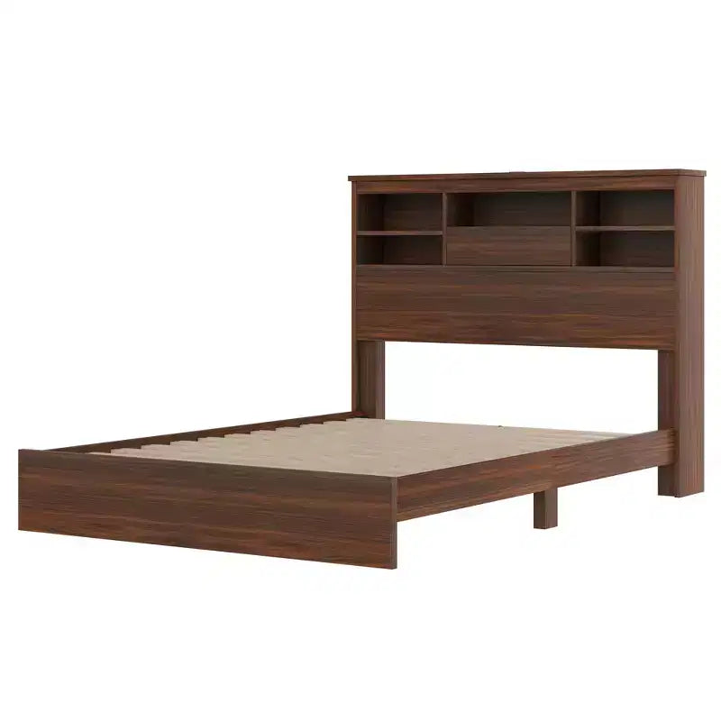Grigio Antico / Noce, Set Camera da Letto Queen 4 Pezzi con Testiera Contenitore, per 1–2 Persone