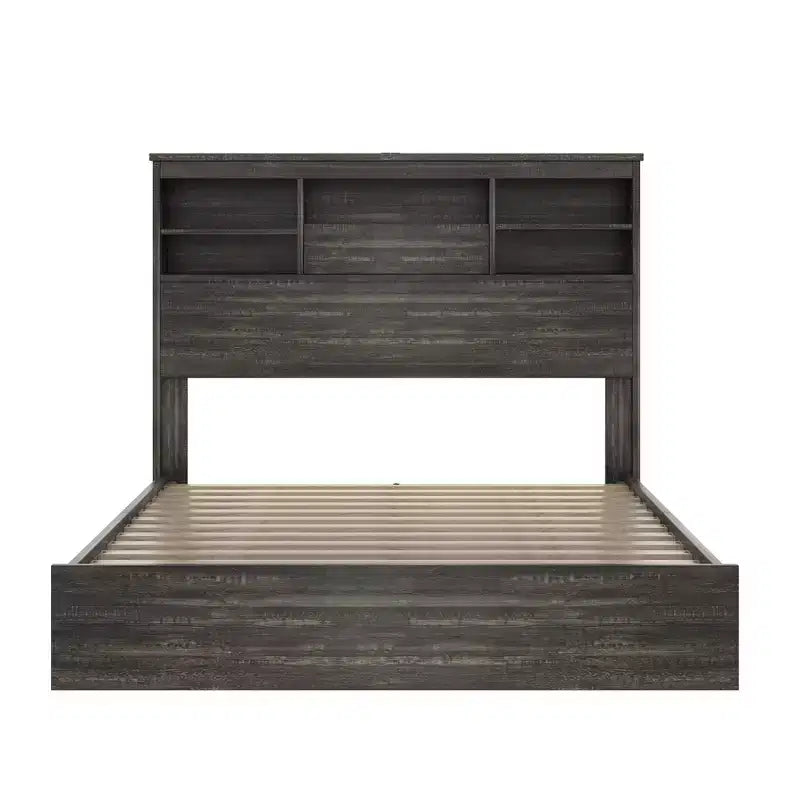 Grigio Antico / Noce, Set Camera da Letto Queen 4 Pezzi con Testiera Contenitore, per 1–2 Persone