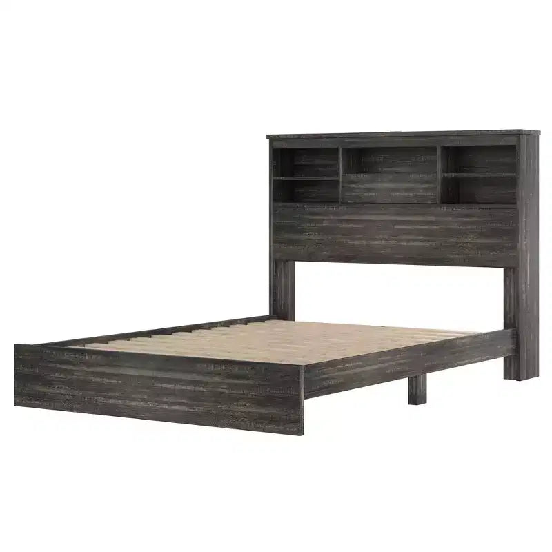 Grigio Antico / Noce, Set Camera da Letto Queen 4 Pezzi con Testiera Contenitore, per 1–2 Persone