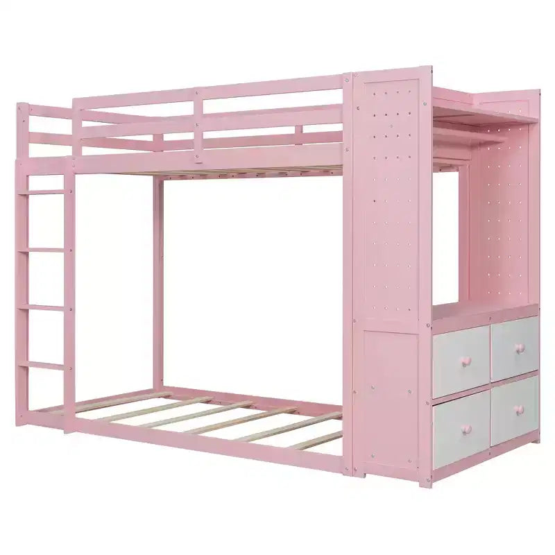 Letto a castello nero/grigio/rosa da una piazza e mezza con cassettiera illuminata e contenitore, per 2