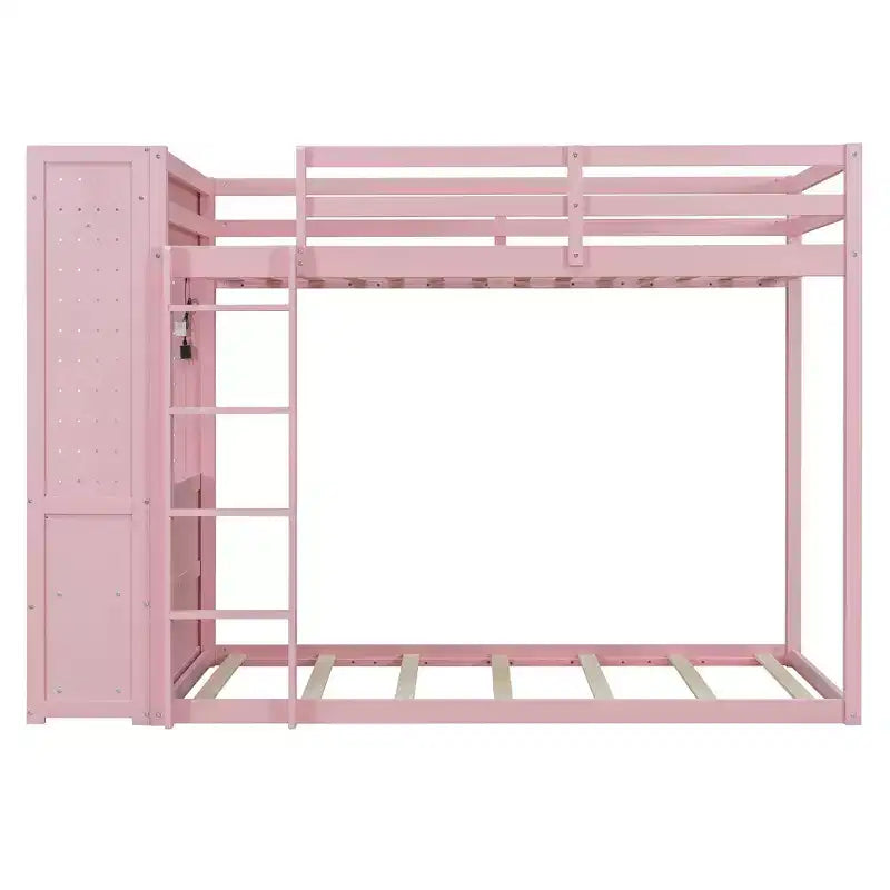 Letto a castello nero/grigio/rosa da una piazza e mezza con cassettiera illuminata e contenitore, per 2