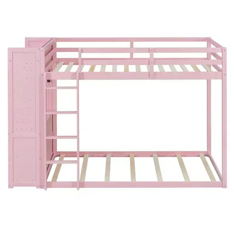 Letto a castello nero/grigio/rosa da una piazza e mezza con cassettiera illuminata e contenitore, per 2