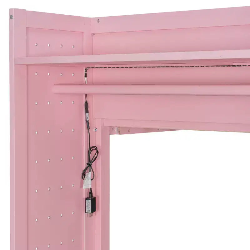 Letto a castello nero/grigio/rosa da una piazza e mezza con cassettiera illuminata e contenitore, per 2