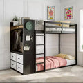Luxystar Twin Over Twin Bunk Bed With Lighted Dresser, Hanging Rack And Storage Drawers