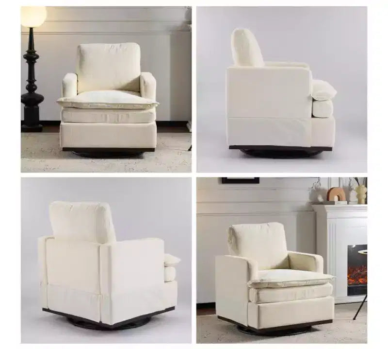 Poltrona girevole accentuale a botte in velluto beige/nero/marrone/verde scuro/azzurro, a sedile singolo