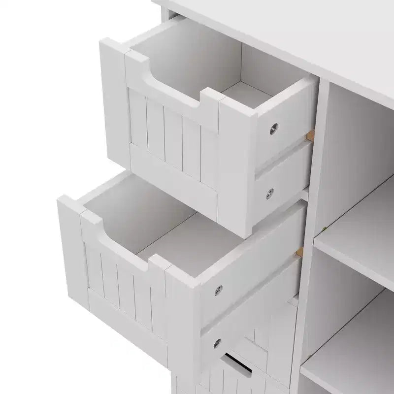 Mobiletto bianco a 4 cassetti con ripiano aperto, per 1 persona