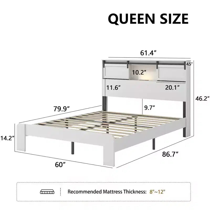 Letto a piattaforma marrone/bianco con ricarica USB, Queen/King, 1 posto
