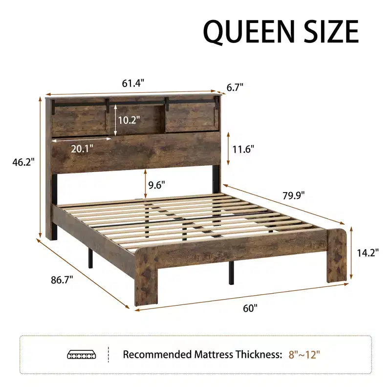 Letto a piattaforma marrone/bianco con ricarica USB, Queen/King, 1 posto