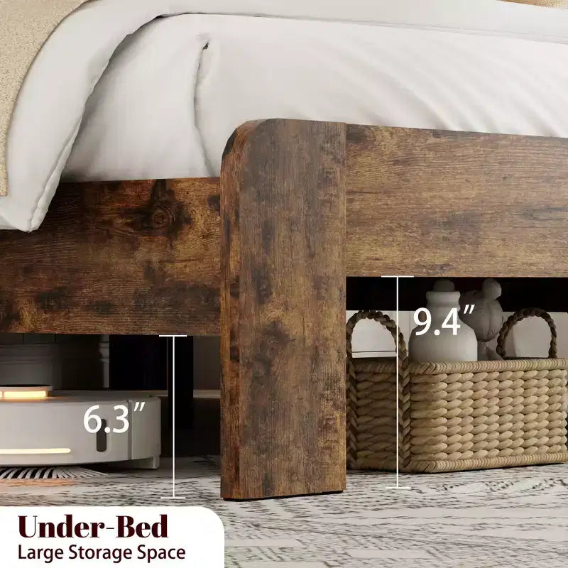 Letto a piattaforma marrone/bianco con ricarica USB, Queen/King, 1 posto