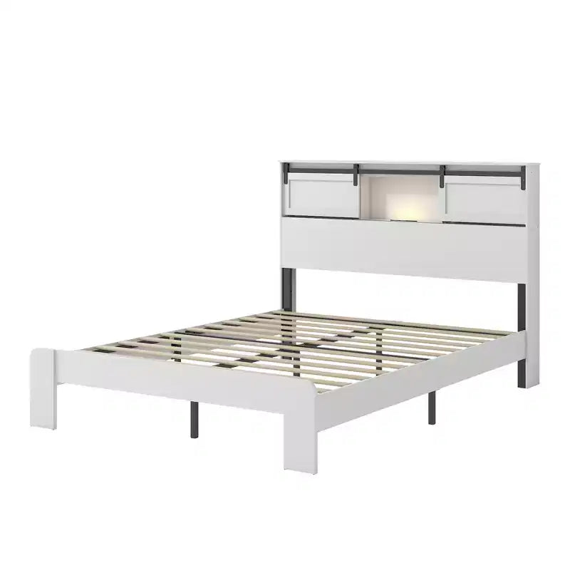 Letto a piattaforma marrone/bianco con ricarica USB, Queen/King, 1 posto