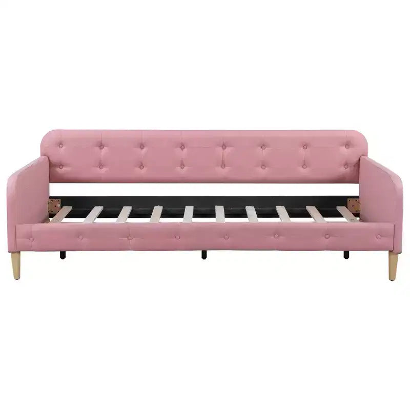 Lettino singolo in lino imbottito beige/rosa, 1 persona