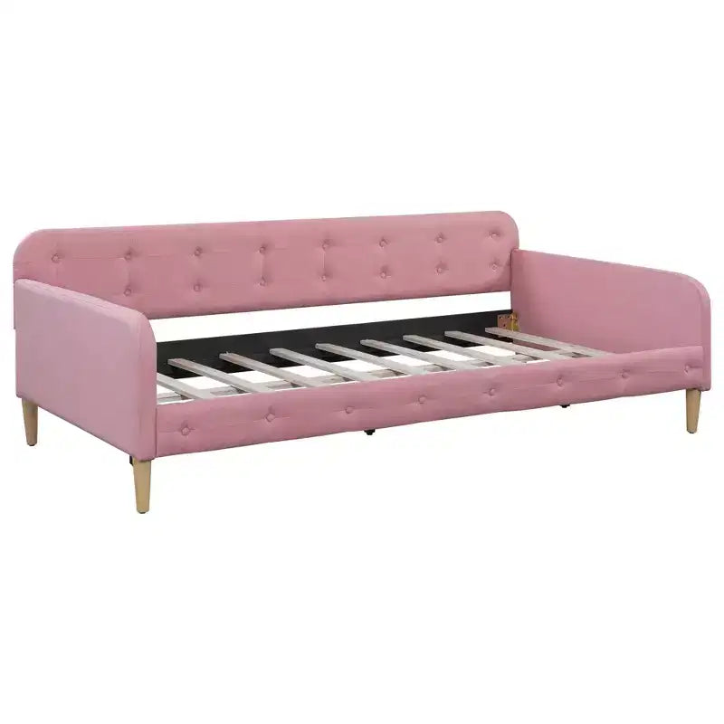 Lettino singolo in lino imbottito beige/rosa, 1 persona