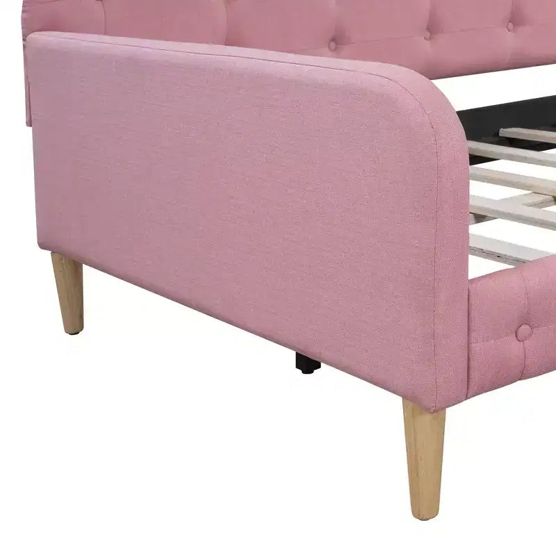 Lettino singolo in lino imbottito beige/rosa, 1 persona