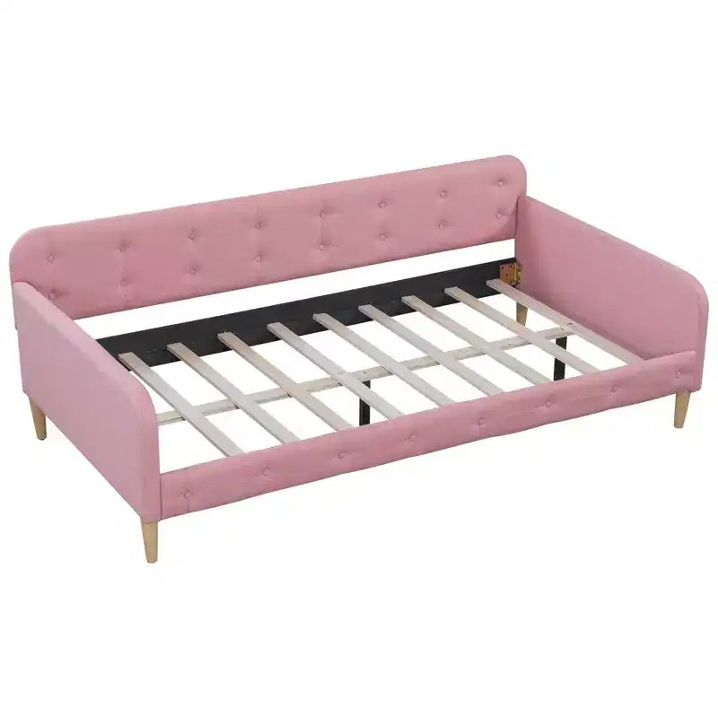Lettino singolo in lino imbottito beige/rosa, 1 persona