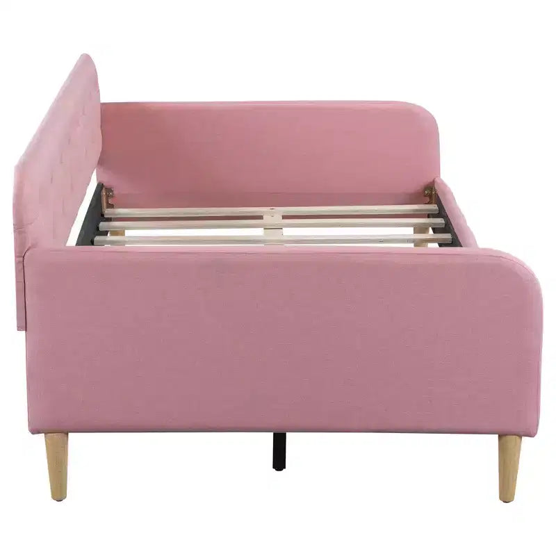 Lettino singolo in lino imbottito beige/rosa, 1 persona
