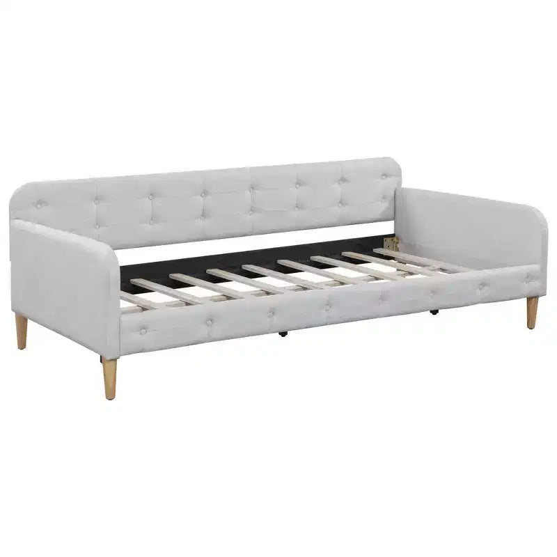 Lettino singolo in lino imbottito beige/rosa, 1 persona