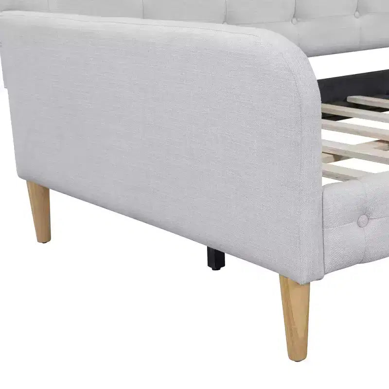Lettino singolo in lino imbottito beige/rosa, 1 persona