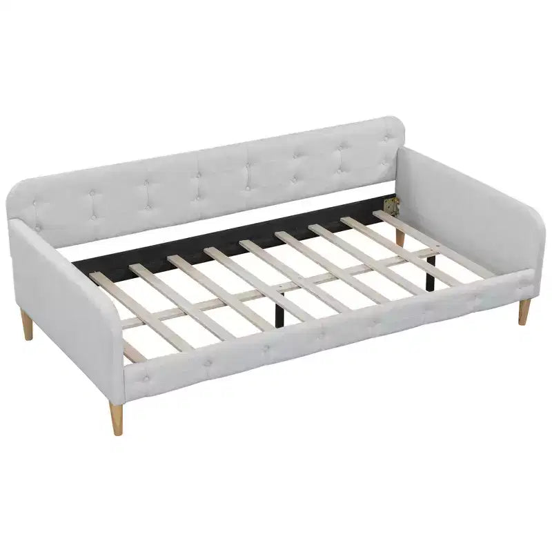 Lettino singolo in lino imbottito beige/rosa, 1 persona