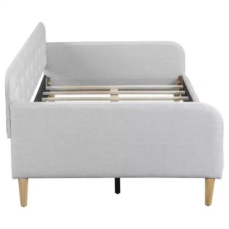 Lettino singolo in lino imbottito beige/rosa, 1 persona