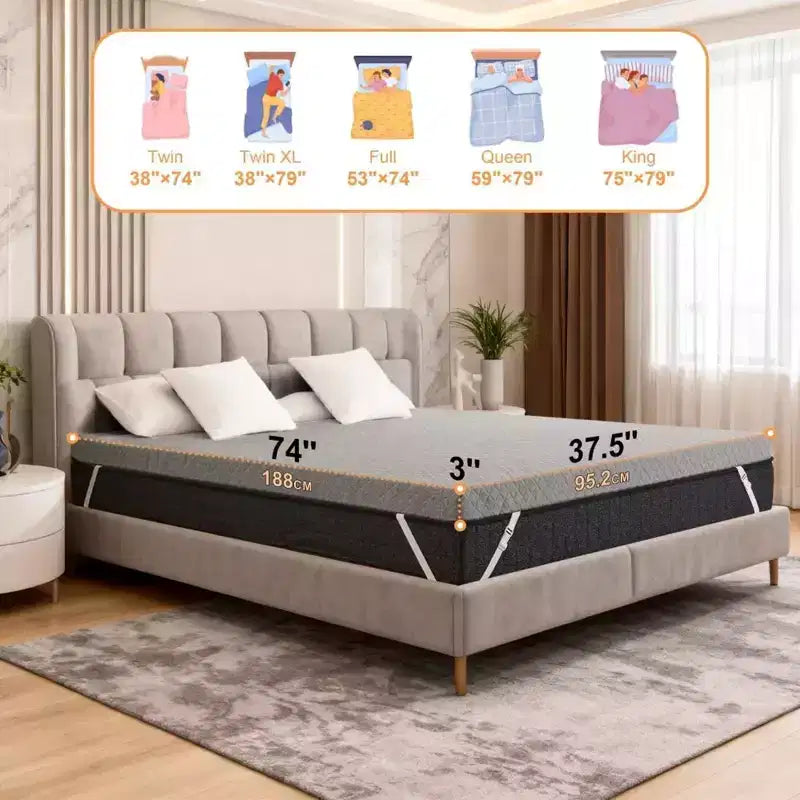 Topper materasso in memory foam trapuntato bianco, 7,6 cm, 1 piazza