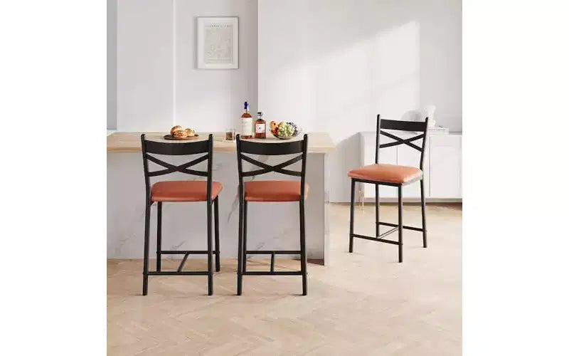 Sgabello da bar imbottito marrone con altezza da bancone, set da 2