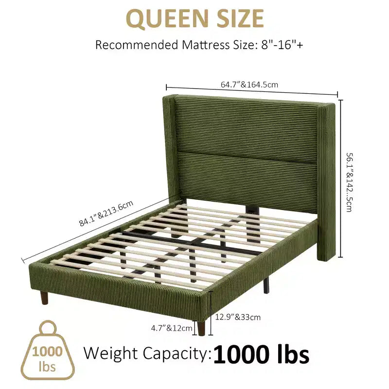 Giroletto Queen Wingback in Velluto a Coste Beige/Grigio/Verde, Imbottito, per 1 Persona