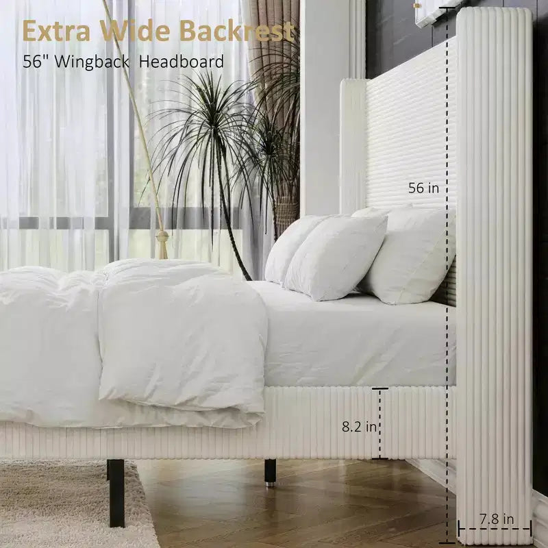 Giroletto Queen Wingback in Velluto a Coste Beige/Grigio/Verde, Imbottito, per 1 Persona