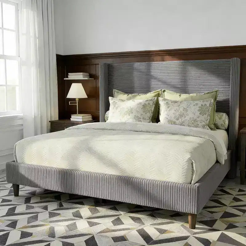 Giroletto Queen Wingback in Velluto a Coste Beige/Grigio/Verde, Imbottito, per 1 Persona