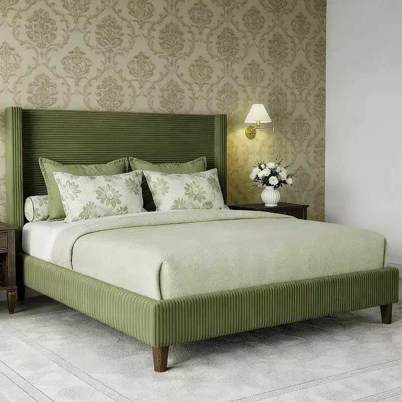 Giroletto Queen Wingback in Velluto a Coste Beige/Grigio/Verde, Imbottito, per 1 Persona