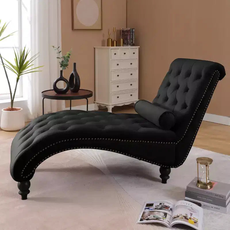 Chaise longue trapuntata in velluto nero / blu navy / rosso, senza braccioli, 1 posto