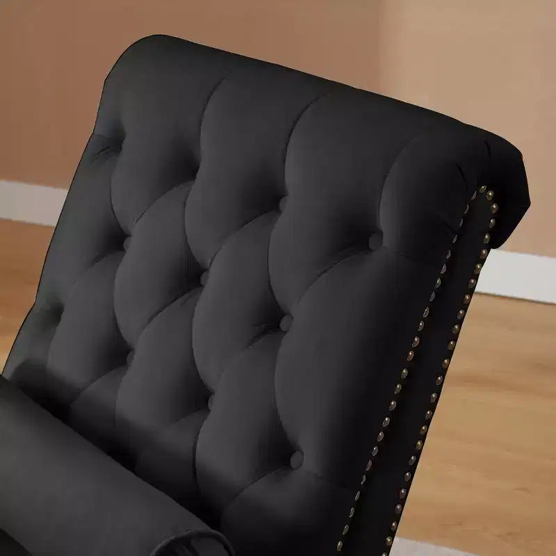 Chaise longue trapuntata in velluto nero / blu navy / rosso, senza braccioli, 1 posto