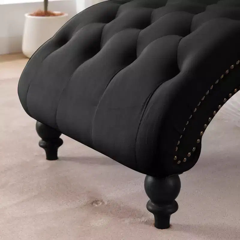 Chaise longue trapuntata in velluto nero / blu navy / rosso, senza braccioli, 1 posto