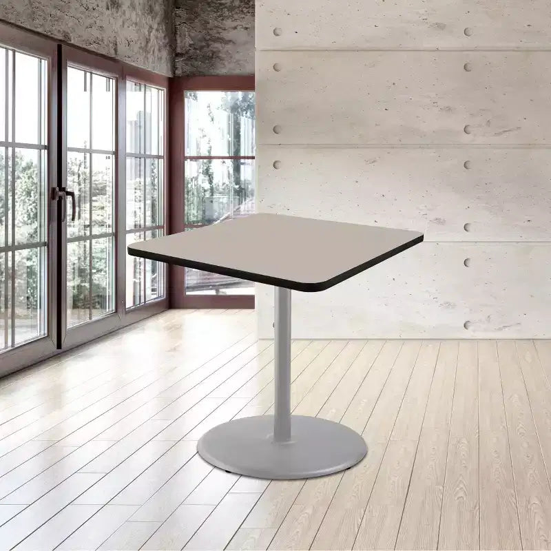 Tavolo da pranzo quadrato con piedistallo grigio, 4 posti a sedere