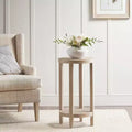 Tavolino rotondo color beige, impiallacciatura in frassino e ripiano in rattan, montaggio per 1 persona