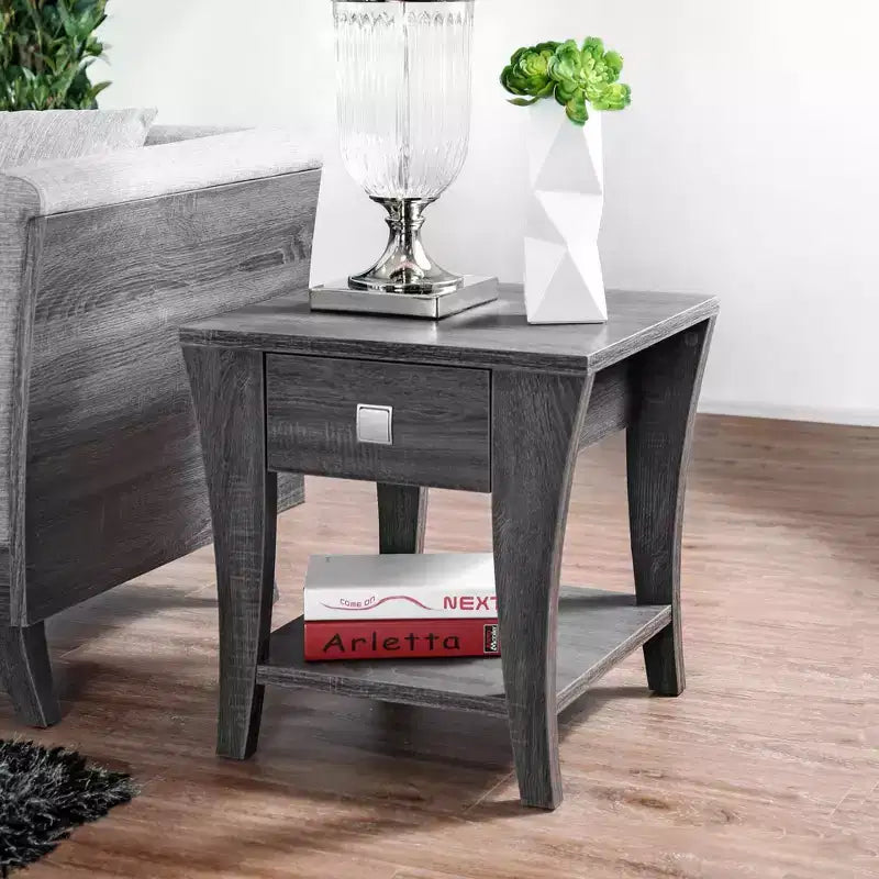 Tavolino con 1 cassetto, in legno grigio, 1 pezzo