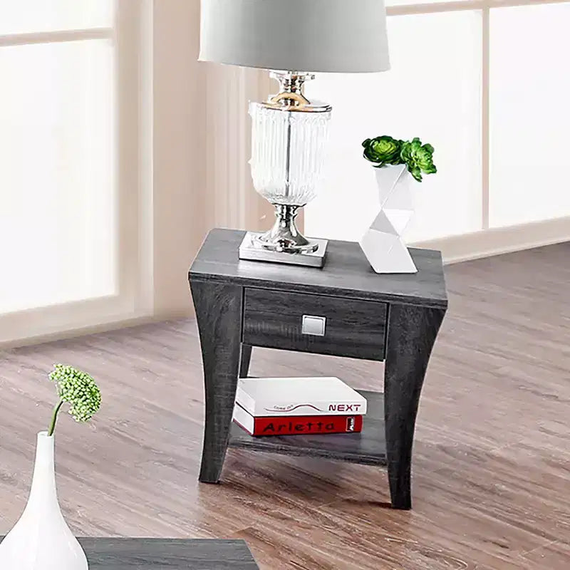Tavolino con 1 cassetto, in legno grigio, 1 pezzo