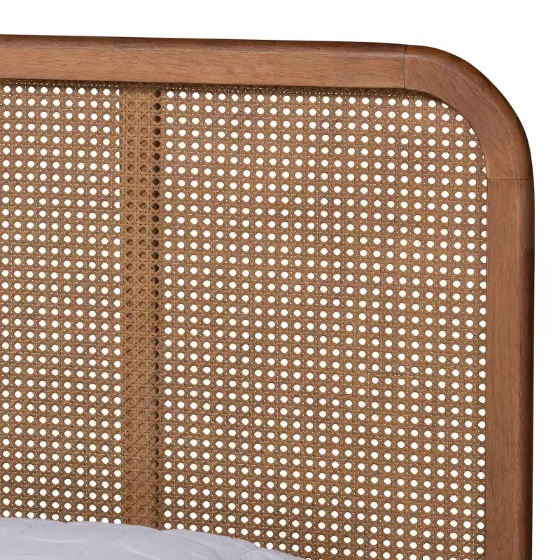 Letto King con piattaforma in Rattan Naturale Intrecciato, Marrone/Noce Cenere, Per 1-2 Adulti