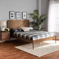 Letto King con piattaforma in Rattan Naturale Intrecciato, Marrone/Noce Cenere, Per 1-2 Adulti