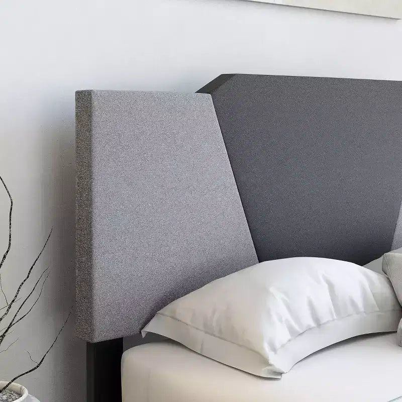 Struttura letto matrimoniale queen size in lino bicolore antracite/grigio, 2 persone