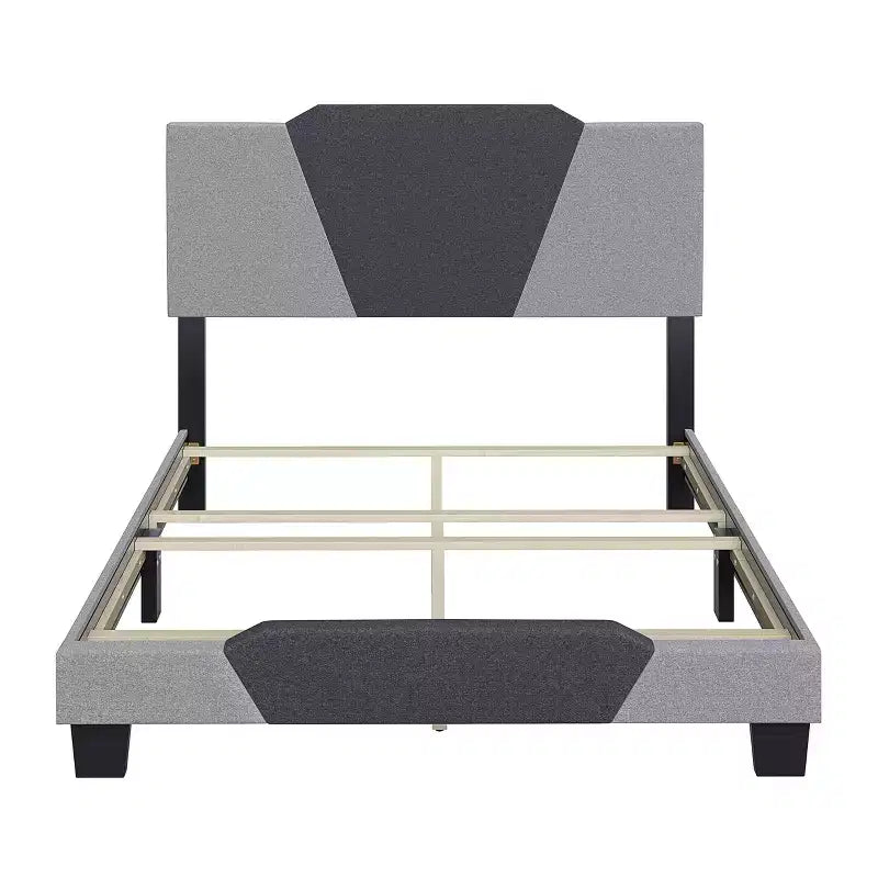 Struttura letto matrimoniale queen size in lino bicolore antracite/grigio, 2 persone