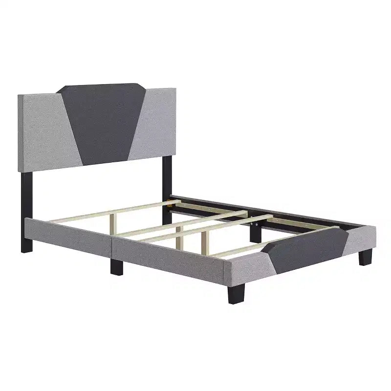 Struttura letto matrimoniale queen size in lino bicolore antracite/grigio, 2 persone
