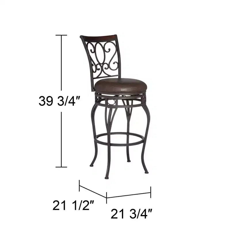 Sgabello da bancone girevole rotondo in bronzo, similpelle marrone, 1 posto