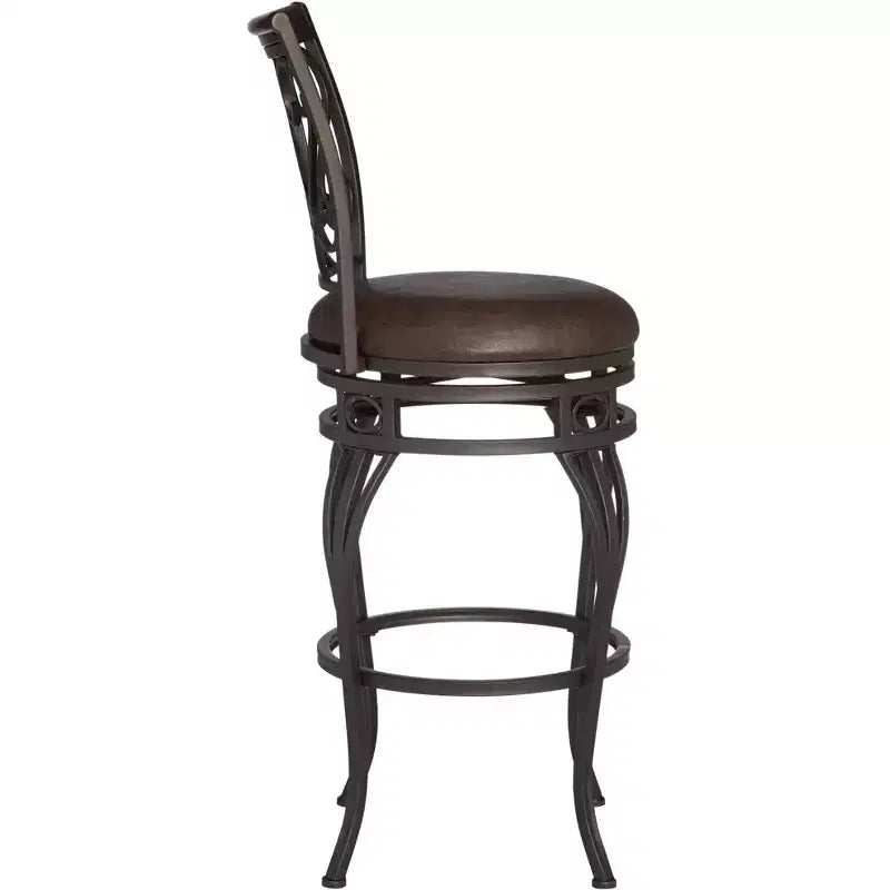 Sgabello da bancone girevole rotondo in bronzo, similpelle marrone, 1 posto
