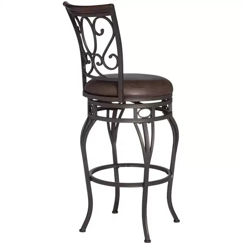 Sgabello da bancone girevole rotondo in bronzo, similpelle marrone, 1 posto